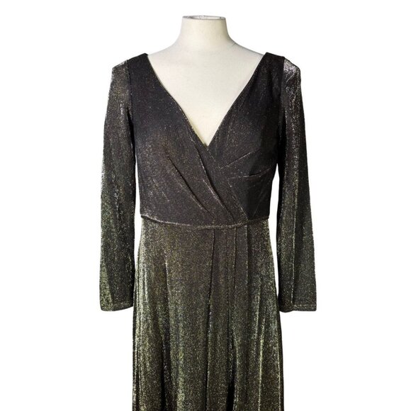 NWT Ieena For Mac Duggal Metallic Black & Gold Long Sleeve Gown Size 10 - Picture 3 of 12